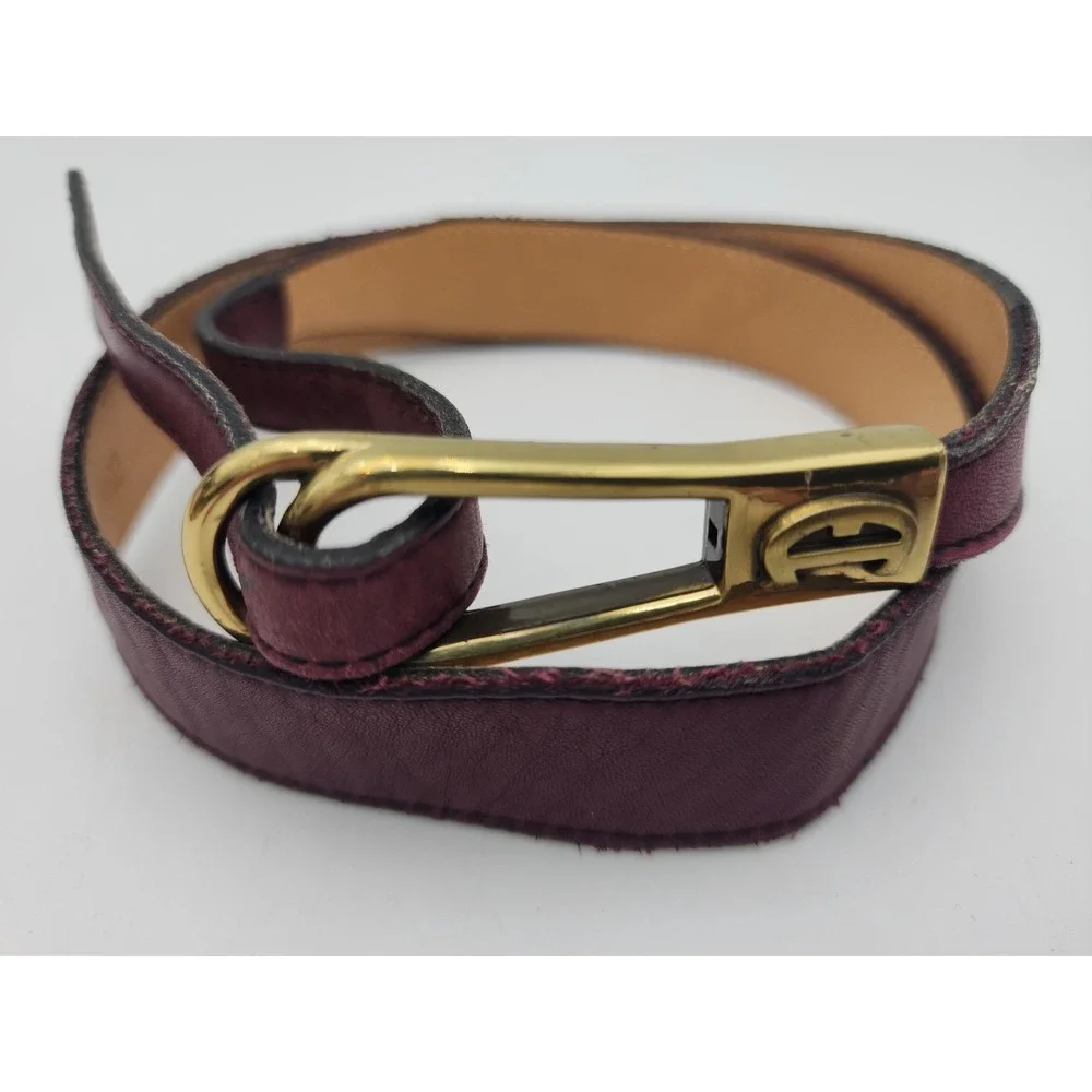 Vtg Etienne Aigner Oxblood Leather Slidelock Skinny Belt Sz 26